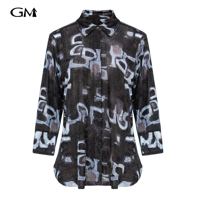 Fashionable blue printed mid length shirt