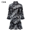 Fashionable ink print medium length slim fit shirt