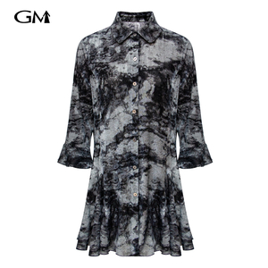 Fashionable ink print medium length slim fit shirt