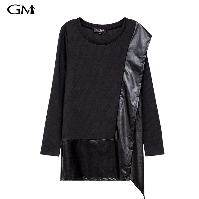 New women's irregular hem fake two round neck tops