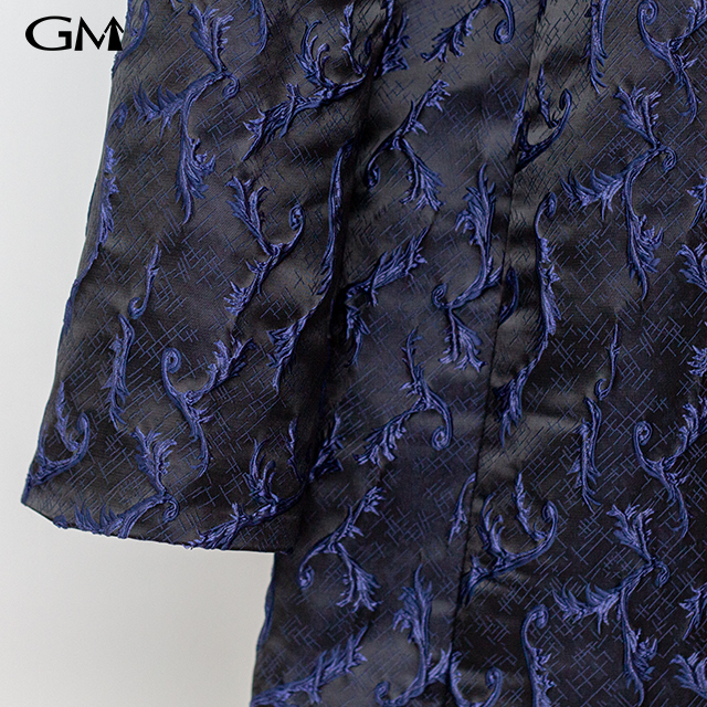 Women's Fashion Jacquard Temperament Slim Fit Black Blue Flower Coat