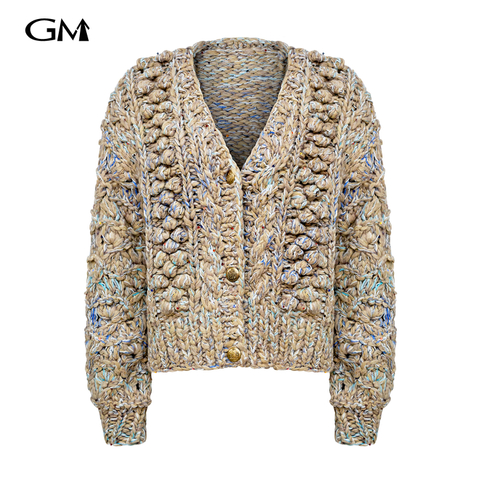 New round V-neck cardigan sweater