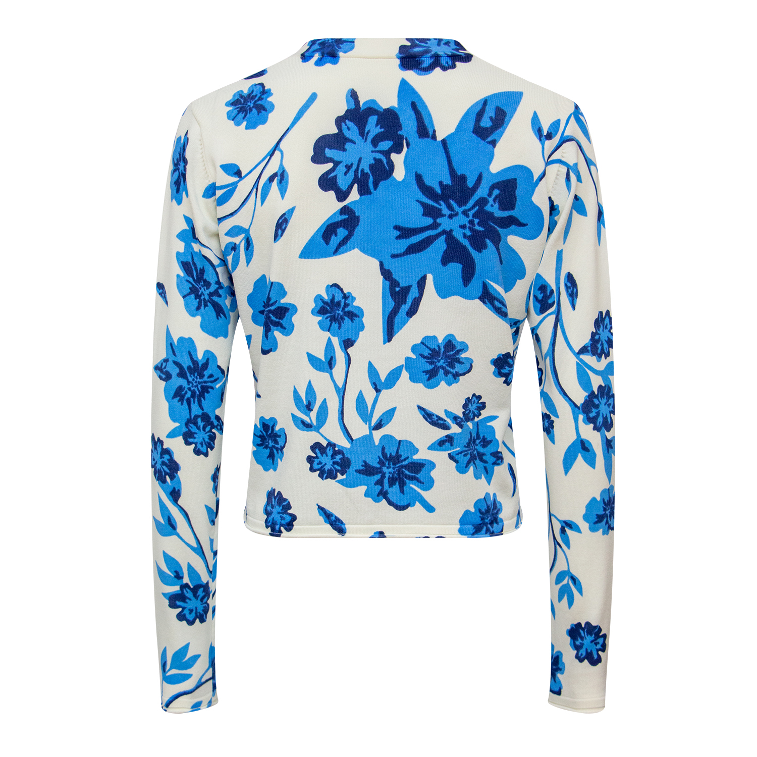 New V-neck blue floral printed knitted cardigan