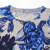 New Blue Flower Printed Knitted Top