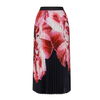 Fashionable and elegant red printed high waisted pleated skirt