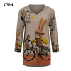 Fashionable rabbit print V-neck knitted top