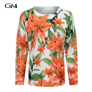 Fashionable floral printed knit sweater