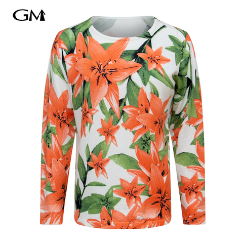 Fashionable floral printed knit sweater