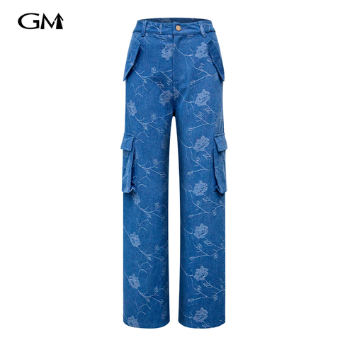 Fashionable jacquard straight leg jeans