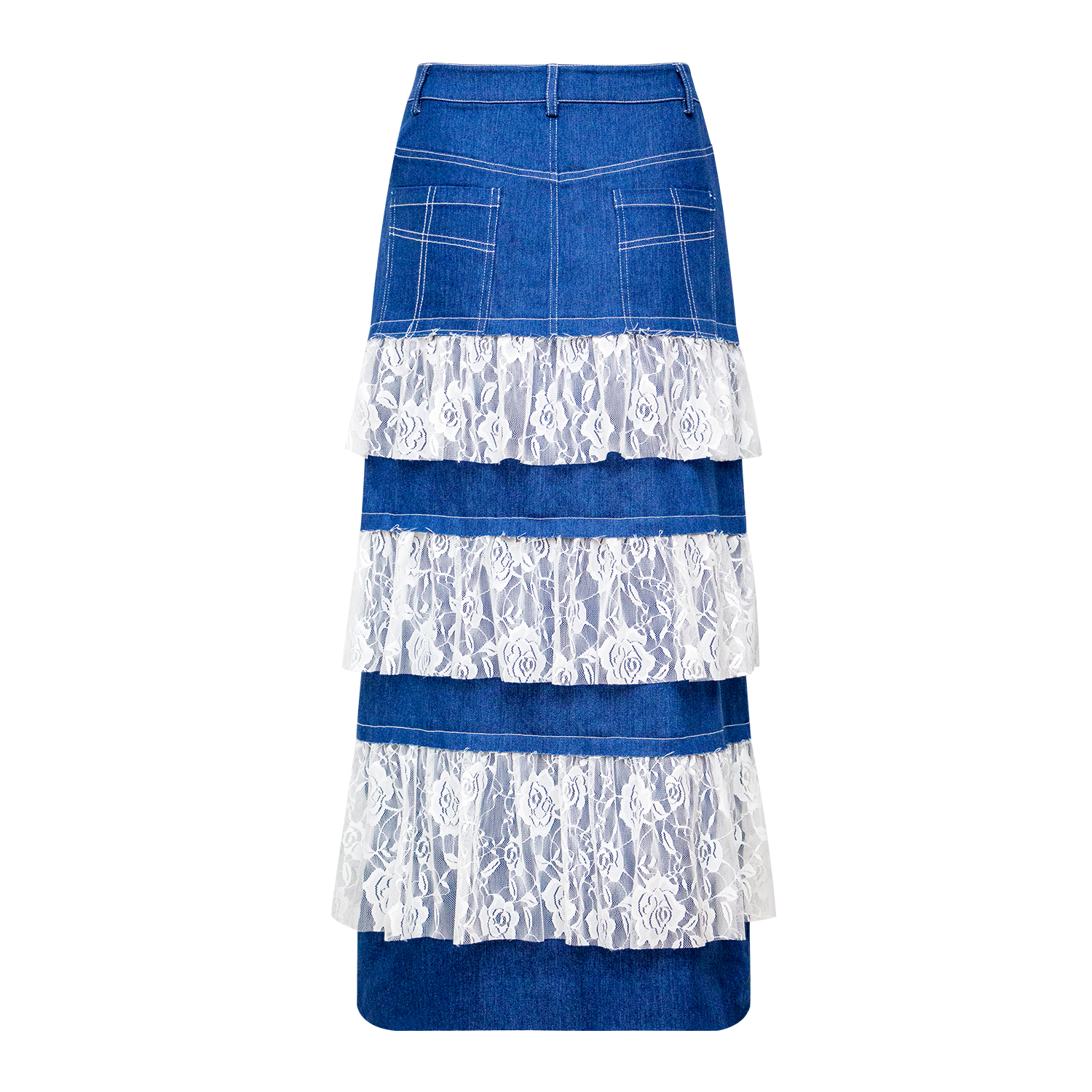 Fashion mesh patchwork denim skirt