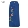 New flower embroidered half body denim skirt