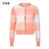 Fashion color blocked round neck knitted cardigan