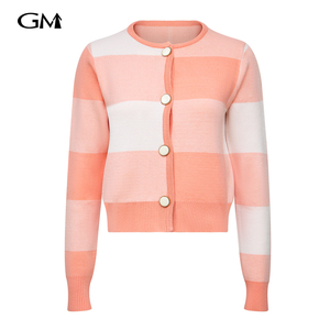 Fashion color blocked round neck knitted cardigan