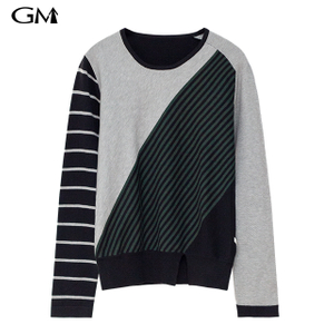 Fashionable women's striped patchwork round neck knitted top