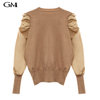 Bubble sleeve round neck knitted top