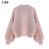 Stylish simple solid color lantern sleeve loose knit