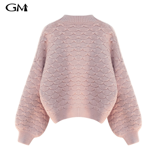 Stylish simple solid color lantern sleeve loose knit