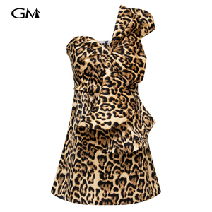 Fashion leopard print front bow dress