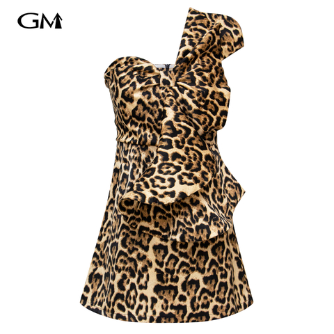 Fashion leopard print front bow dress