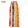 Fashionable women's printed color blocked wide leg pants