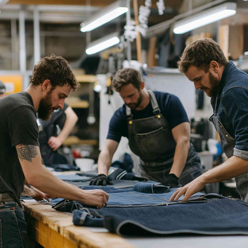 Our dedicated team working on sustainable denim jeans designs