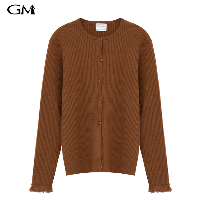 New Solid Round Neck Knitted Cardigan Top