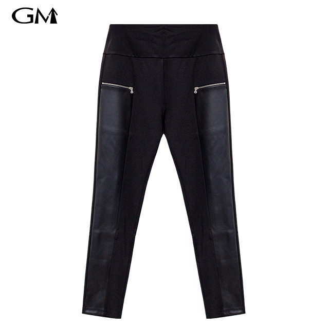 Autumn PU leather patchwork casual pants