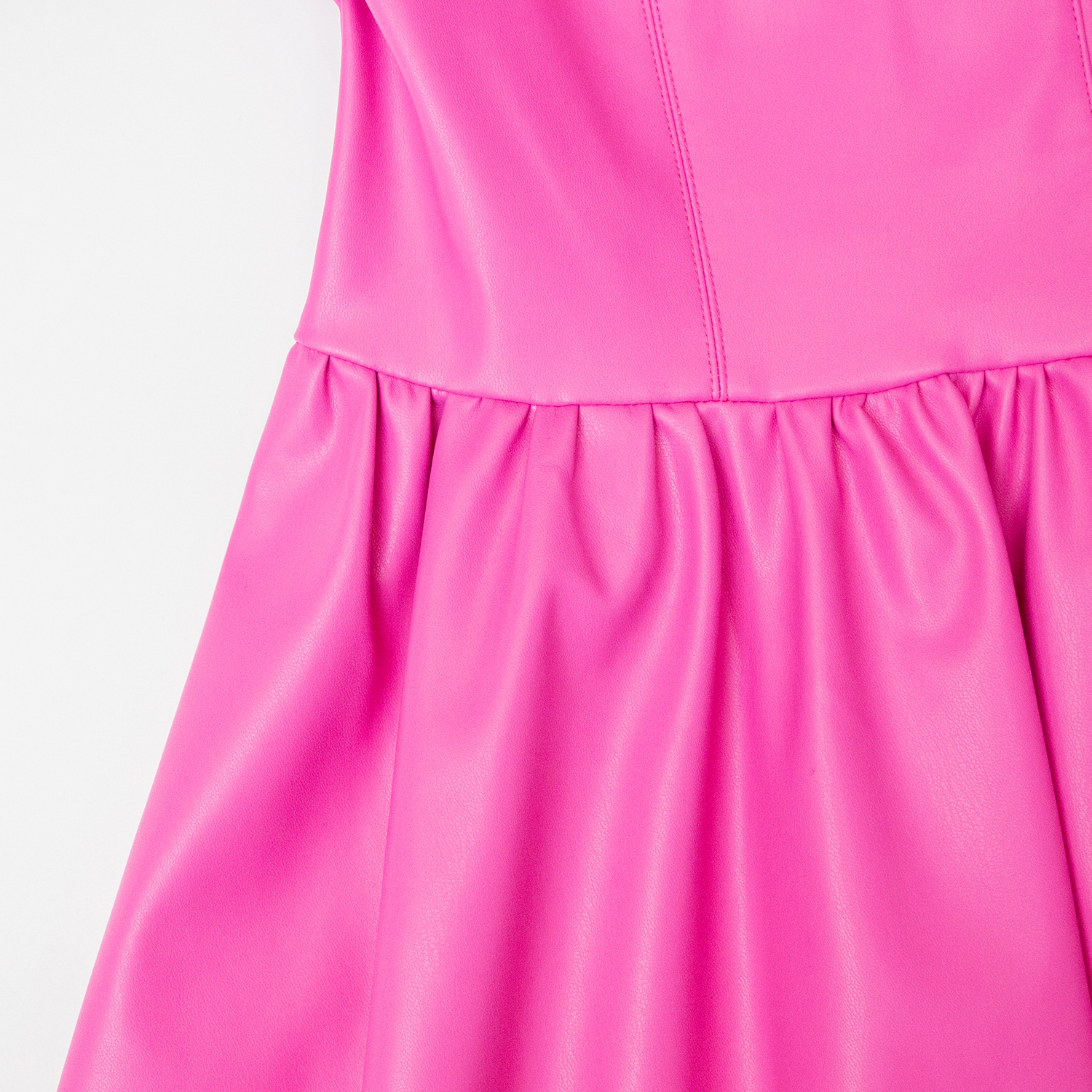 New solid color PU leather waist cinching dress