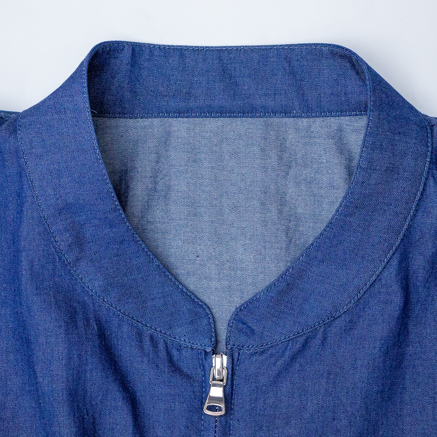 New zipper solid color denim jacket