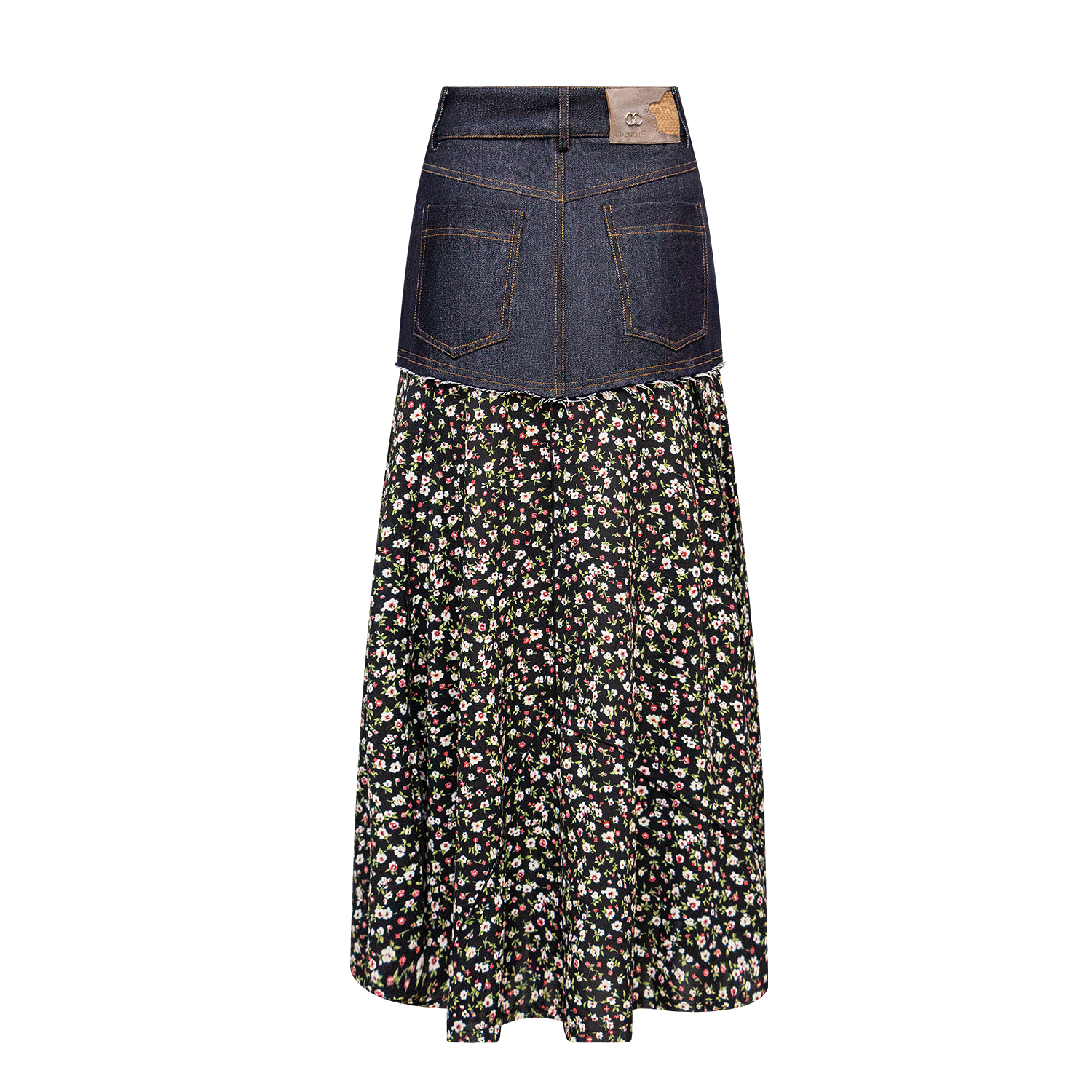 New denim patchwork floral fabric skirt