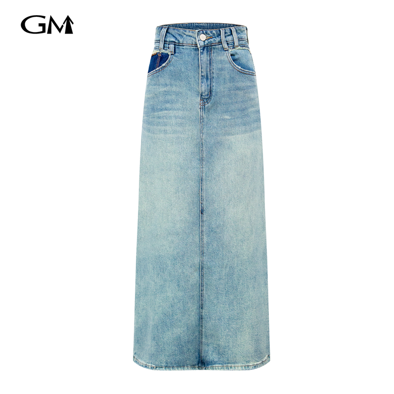 Fashionable and minimalist straight leg denim skirt