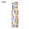 Fashionable printed round neck sleeveless long dress