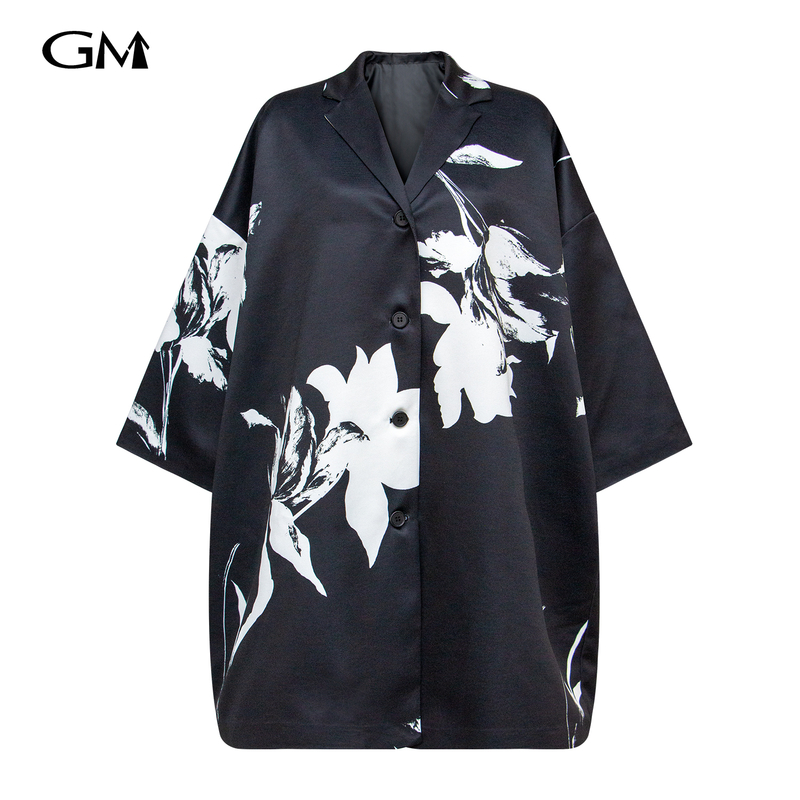 Fashionable new printed V-neck loose jacket