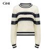 New round neck color blocked hollow knitted top