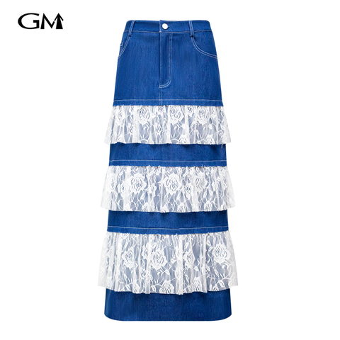 Fashion mesh patchwork denim skirt