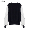 New Women's Black and White Spliced Knitted Round Neck Top