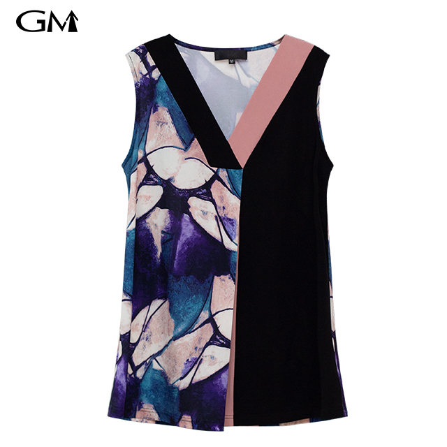 Summer thin V-neck printed sleeveless top