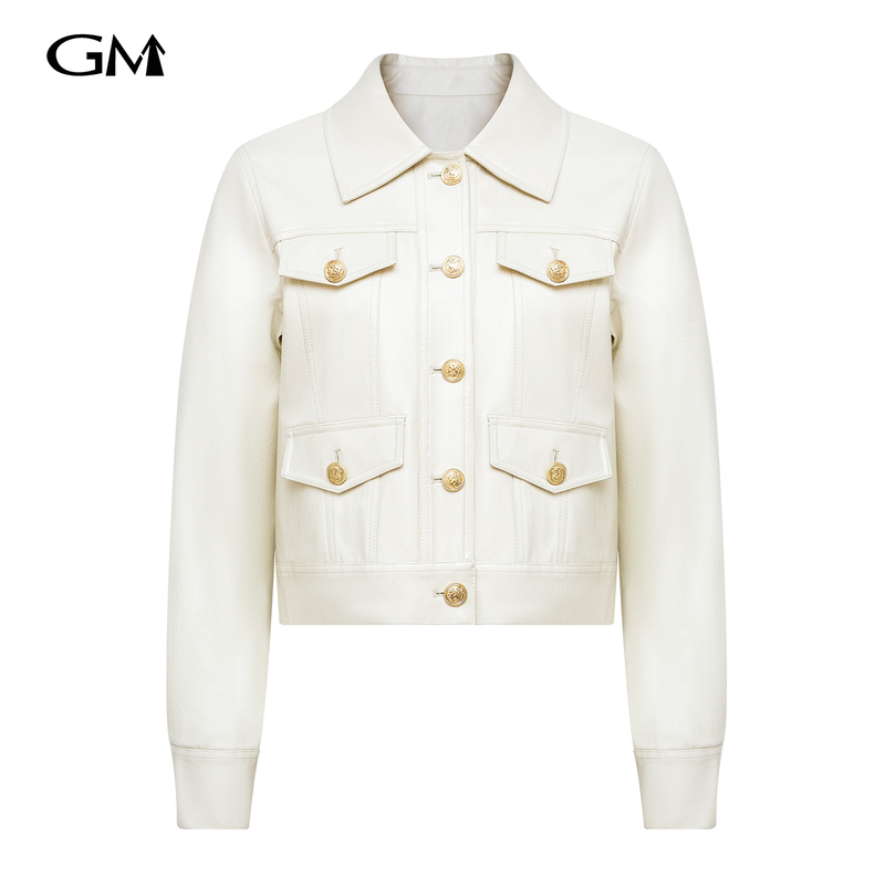 New minimalist and versatile single breasted PU leather jacket