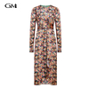 New round neck long sleeved floral dress