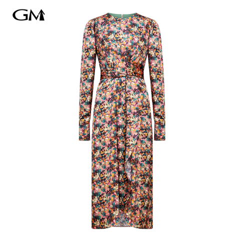 New round neck long sleeved floral dress