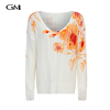 New printed large V-neck loose fitting pullover knitted top