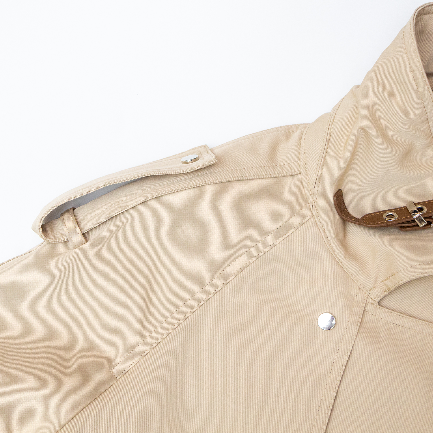 Fashionable and versatile khaki collar mid length trench coat
