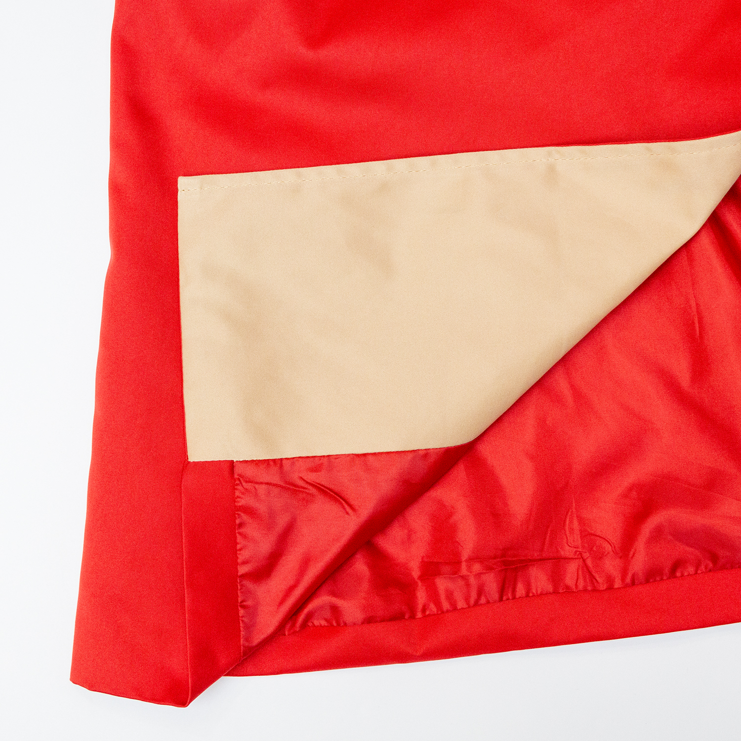 New khaki patchwork red V-neck mid length windbreaker jacket