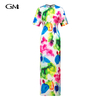 Fashionable printed round neck cheongsam dress