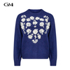 New blue heart-shaped embroidered pullover sweater