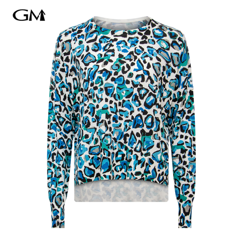 New loose round neck leopard print knitted top