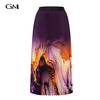 Fashionable abstract printed half pleated skirt