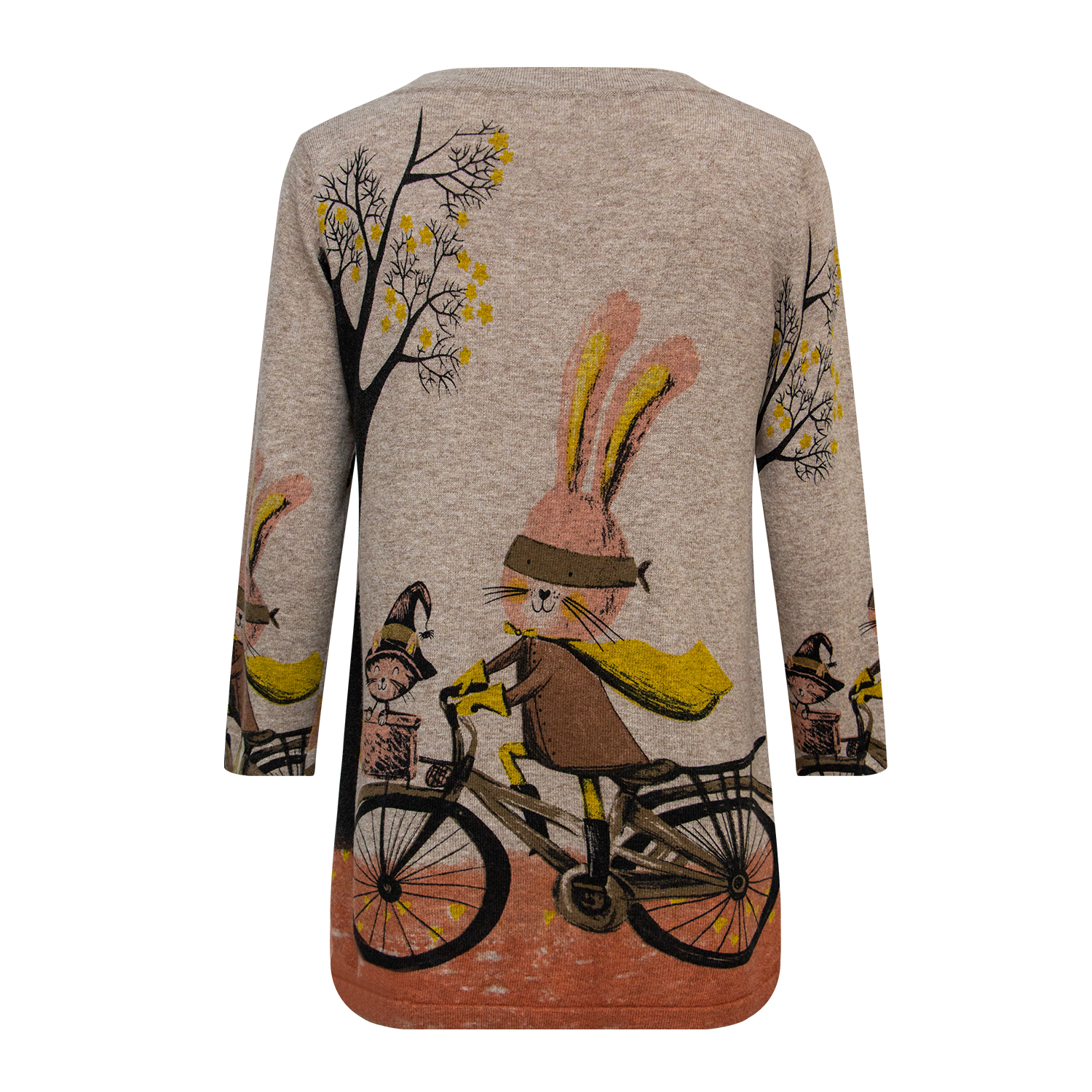 Fashionable rabbit print V-neck knitted top