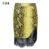 Fashionable snake skin pattern patchwork lace waist skirt 33622