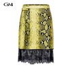 New snake skin pattern patchwork lace midi skirt